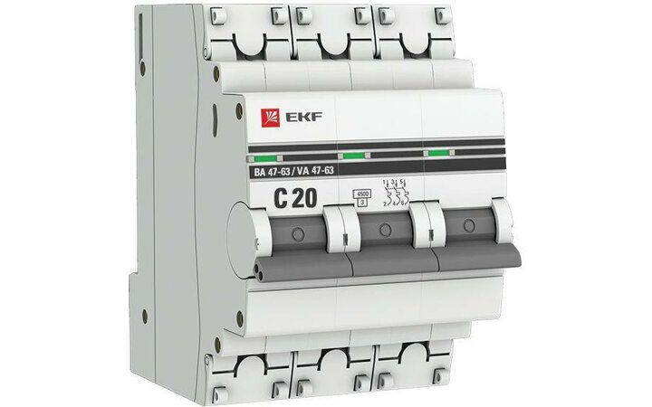 фото - Выключатель автоматический модульный 3п C 20А 4.5кА ВА 47-63 PROxima EKF mcb4763-3-20C-pro