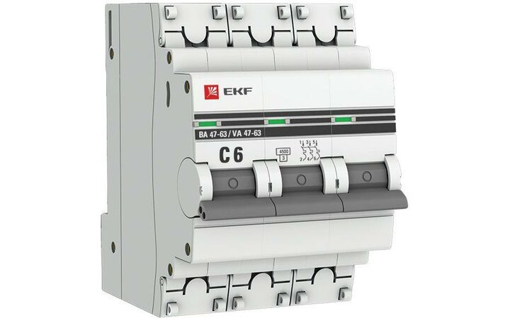 фото - Выключатель автоматический модульный 3п C 6А 4.5кА ВА 47-63 PROxima EKF mcb4763-3-06C-pro