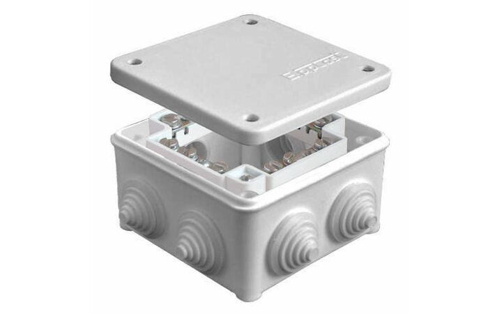 фото - Коробка распределительная ОП 85х85х45мм IP54 с клемм. 7 выходов 3 гермоввода 16А 24 контакта крышка на винтах сер. Epplast 130124