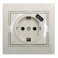 Розетка 1-м СП Мира 16А с з/к +USB крем. LEZARD 701-0303-181