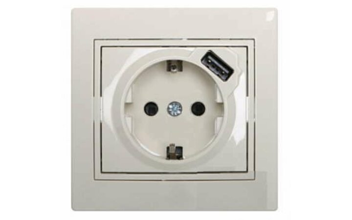 фото - Розетка 1-м СП Мира 16А с з/к +USB крем. LEZARD 701-0303-181