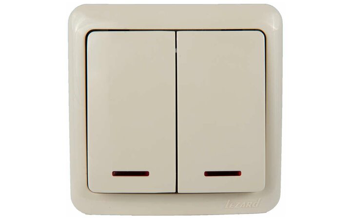 фото - Выключатель 2-кл. 1п ОП Viola 10А IP20 с подсветкой крем. LEZARD 751-0300-112
