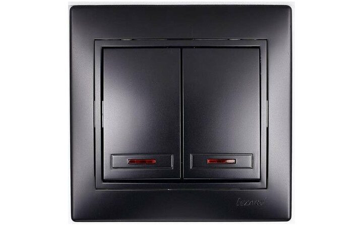 фото - Выключатель 2-кл. 1п СП Мира 10А IP20 с подсветкой со вставкой черн. бархат LEZARD 701-4242-112