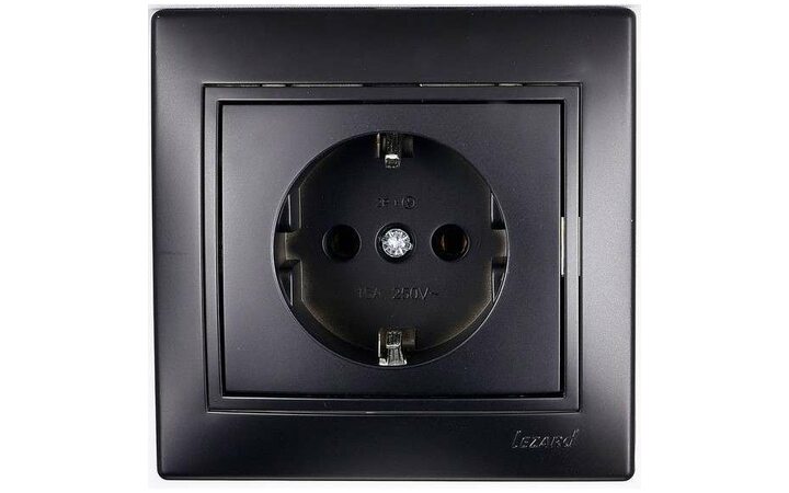 фото - Розетка 1-м СП Мира керам. с заземл.черн. бархат LEZARD 701-4242-122