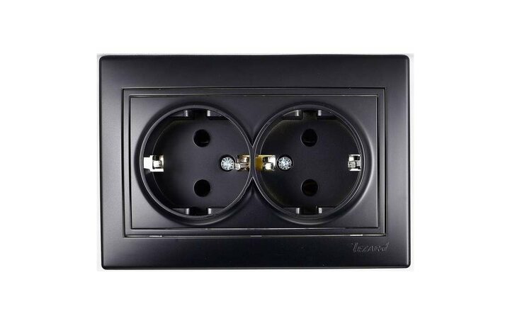 фото - Розетка 2-м СП Мира 16А IP20 с заземл. керам. черн. бархат LEZARD 701-4242-127