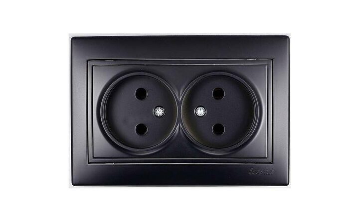 фото - Розетка 2-м СП Мира 16А IP20 без заземл. со вставкой керамика черн. бархат LEZARD 701-4242-128