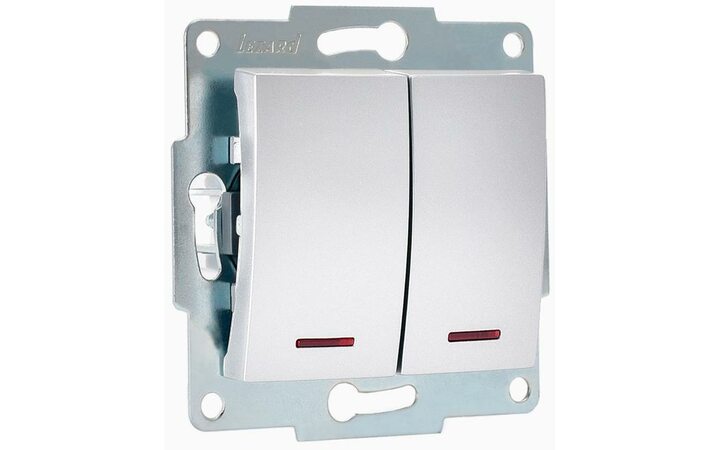 фото - Механизм выключателя 2-кл. 1п СП Karina 10А IP20 с подсветкой матов. серебр. LEZARD 707-4388-112