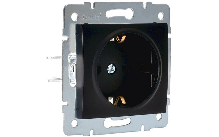 фото - Механизм розетки 1-м СП KARINA защ. шторки с заземл. термопласт черн. бархат LEZARD 707-4288-124B