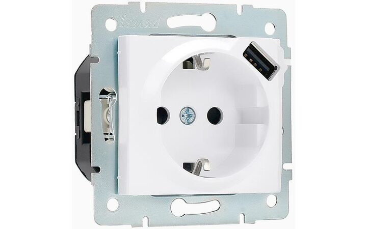 фото - Механизм розетки 1-м СП KARINA 16А с з/к + USB разъем бел. LEZARD 707-0288-181