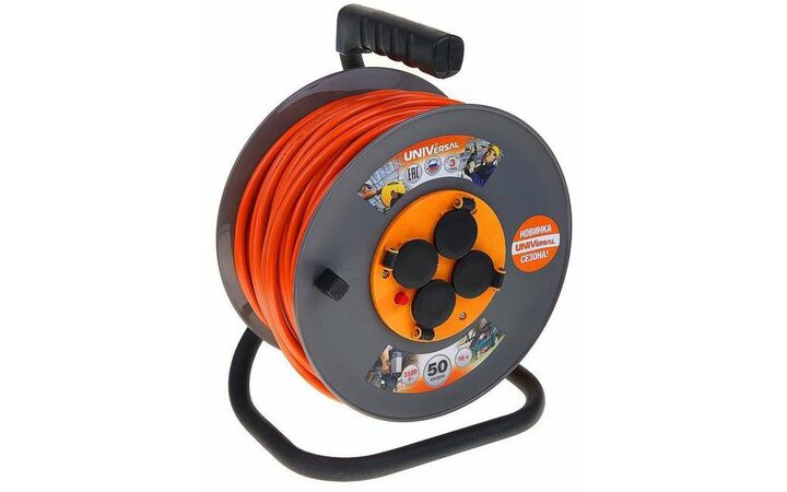 фото - Удлинитель на катушке 4х50м с заземл. 16А IP44 ВЕМ-250 термо ПВС 3х1.5 розетки с защ. крышкой UNIVersal 9634176