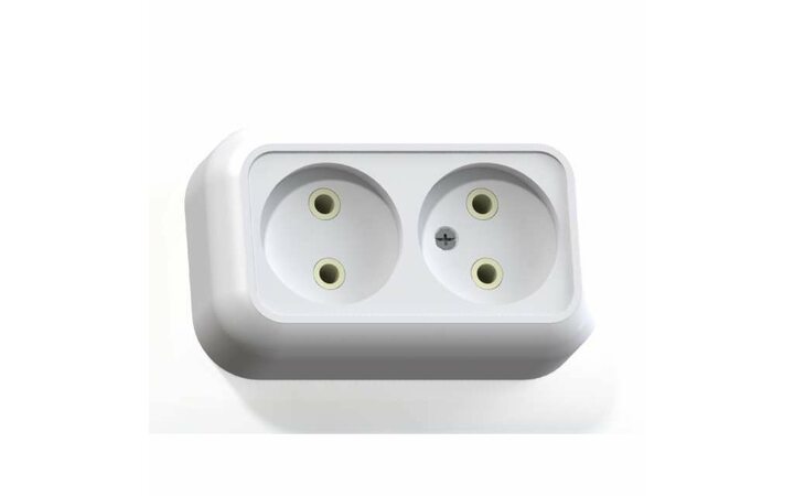 фото - Розетка 2-м ОП Валентина РА10-382 10А IP20 бел. Кунцево 5416
