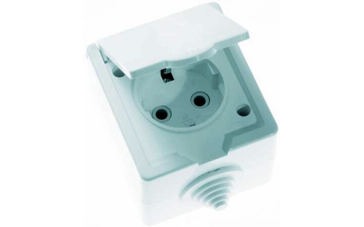 фото - Розетка 1-м ОП РА16-660 10А IP44 с заземл. бел. Кунцево 5906