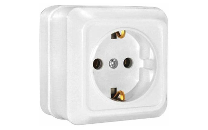фото - Розетка 1-м ОП Олимп 16А IP20 с заземл. бел. UNIVersal О0028
