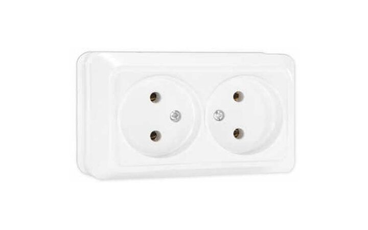 фото - Розетка 2-м ОП Олимп 16А IP20 без заземл. бел. UNIVersal О0102