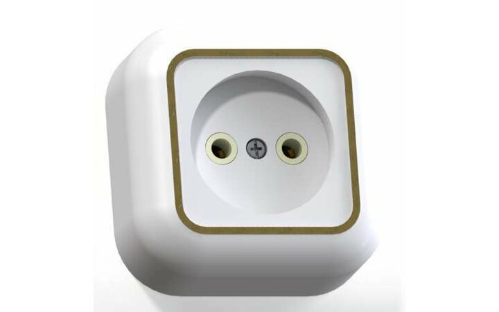 фото - Розетка 1-м ОП Валентина РА10-266 10А IP20 бел./зол. Кунцево 7639