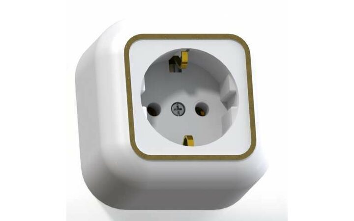 фото - Розетка 1-м ОП Валентина РА16-638 16А IP20 с заземл. бел./зол. Кунцево 7641