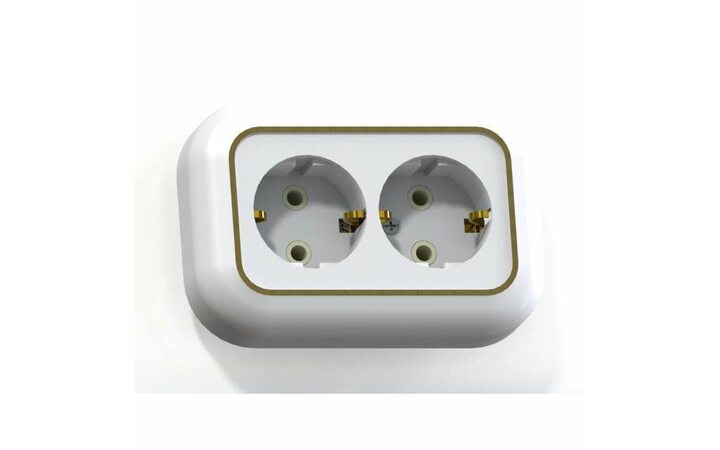 фото - Розетка 2-м СП Валентина РС16-830 16А IP20 с заземл. бел./зол. Кунцево 5448