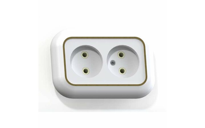 фото - Розетка 2-м СП Валентина РС10-393 10А IP20 бел./зол. Кунцево 5450