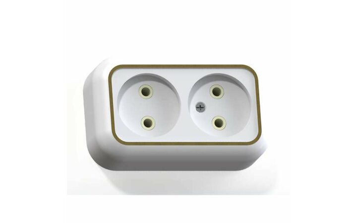 фото - Розетка 2-м ОП Валентина РА10-382 10А IP20 бел./зол. Кунцево 5417