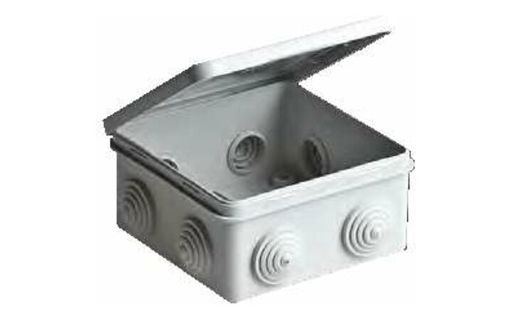 фото - Коробка распределительная ОП 100х100х50мм 8 вводов откид. крышка IP54 сер. Ruvinil 67045