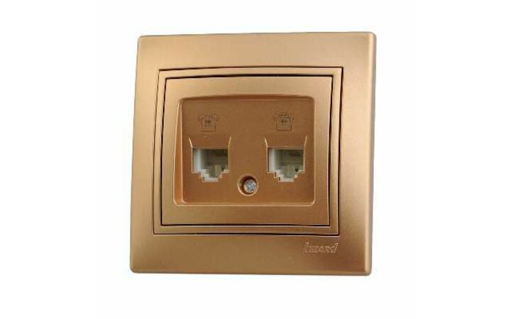 фото - Розетка телефонная 2-м СП Мира RJ11 метал. зол. LEZARD 701-1313-138