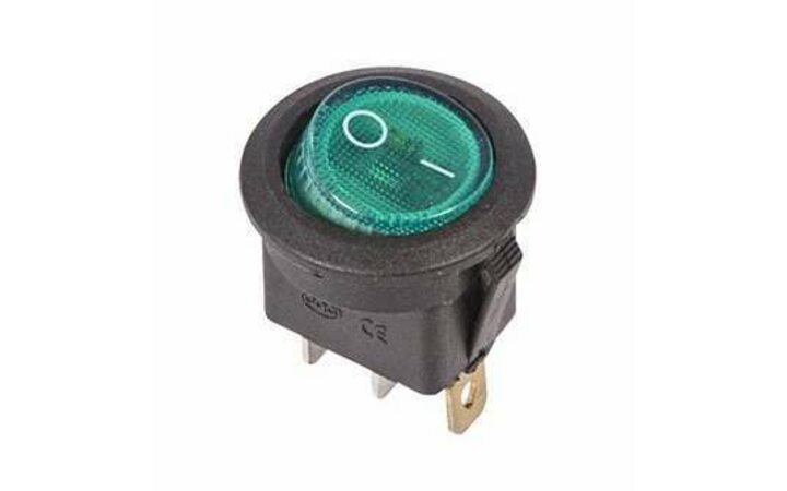фото - Выключатель клавишный круглый 250В 6А (3с) ON-OFF зел. с подсветкой (RWB-214 SC-214 MIRS-101-8) Rexant 36-2573