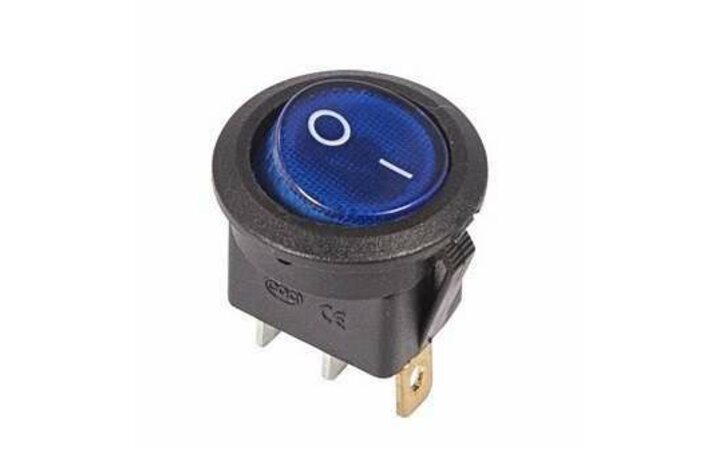 фото - Выключатель клавишный круглый 250В 6А (3с) ON-OFF син. с подсветкой (RWB-214 SC-214 MIRS-101-8) Rexant 36-2571