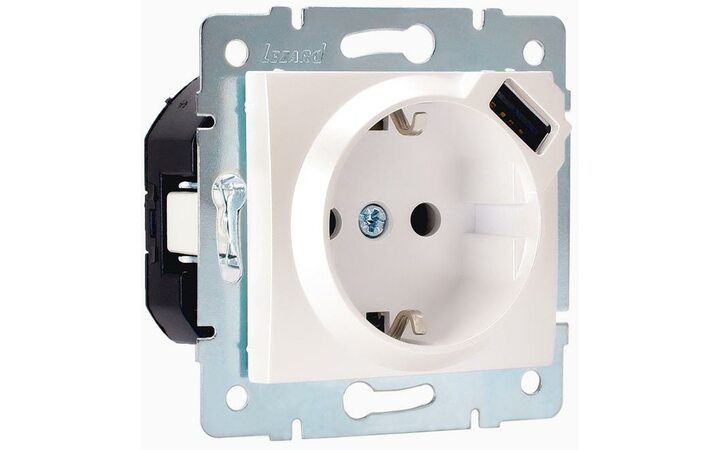 фото - Механизм розетки 1-м СП Karina 16А с заземл. с USB-разъемом жемчуж./бел. перламутр. LEZARD 707-3088-181