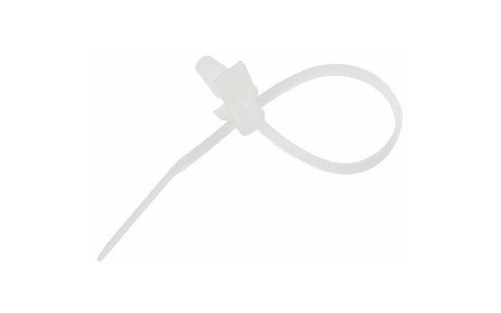 фото - Хомут кабельный 2.5х100 P6.6 бел. с крепежным пистоном (уп.100шт) Rexant 07-0107