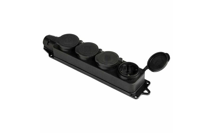 фото - Розетка 4-м 16А IP44 2P+PE 230В с защ. крышками каучук Basic EKF RPS-020-16-230-44