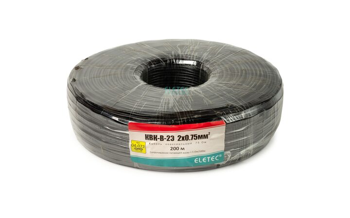 фото - ELETEC Кабель комбинированный КВК-В-2Э2x0.75 мм2 75 Ом, плоский, черный, 200 м (04-072)