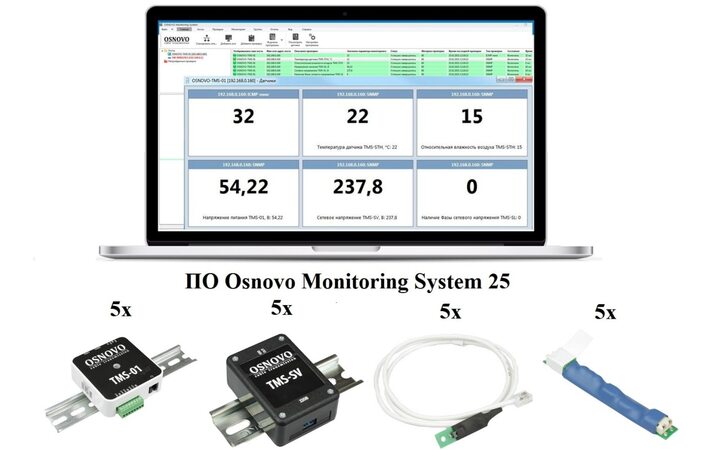 фото - OSNOVO Комплект мониторинга 5-5-5 (температура/влажность/напряжение/фаза)