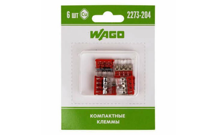 фото - Электроснабжение Клемма 4-х проводная для распред. короб. (без п) 2273-204 (уп.6шт) WAGO 07-5133-06