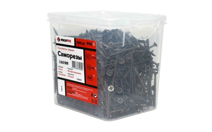 фото - Саморез гипсокартон-дерево 3.8х51 усиленный (TWN) (уп.600шт) контейнер Proffix 146443