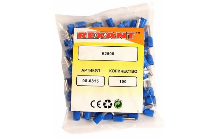 фото - REXANT Наконечник штыревой втулочный изолированный F-8 мм 2.5 мм² (НШВи 2.5-8) синий (08-0815)