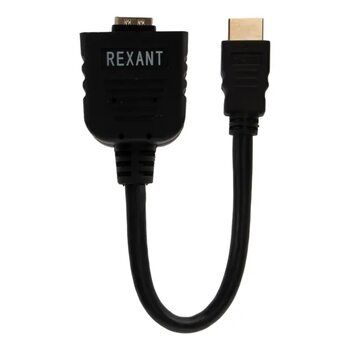 фото - Переходник штекер HDMI - 2 гнезда HDMI с проводом, черный REXANT 17-6832