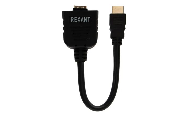 фото - Переходник штекер HDMI - 2 гнезда HDMI с проводом, черный REXANT 17-6832