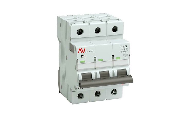фото - Выключатель автоматический модульный 3п C 10А 6кА AV-6 AVERES EKF mcb6-3-10C-av