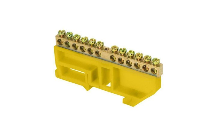 фото - Шина нулевая N 6х9 12 отверстий желтый изолятор на DIN-рейку латунь PROxima EKF sn0-63-12-dz