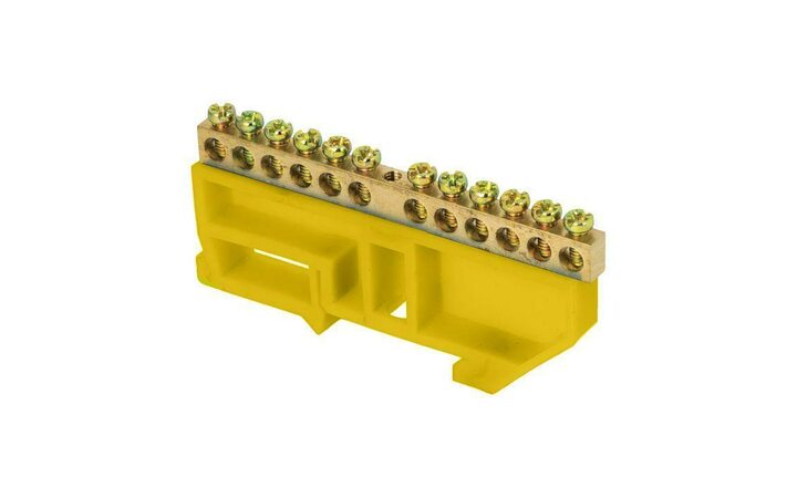 фото - Шина нулевая N 6х9 12 отвер. латунь желт. изолятор на DIN-рейку розн. стикер PROxima EKF sn0-63-12-dz-r