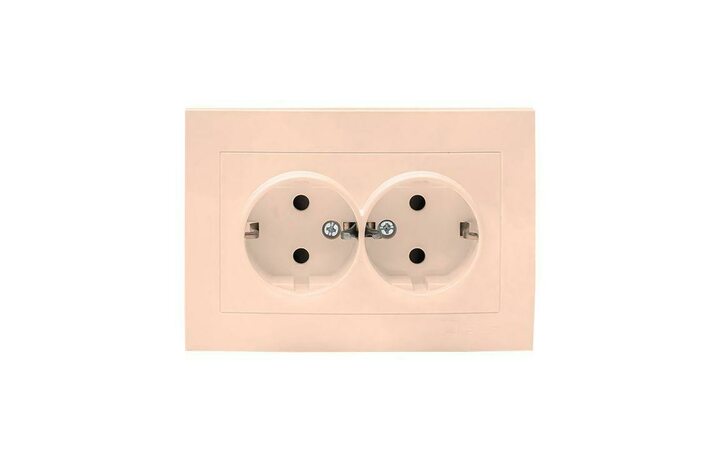 фото - Розетка 2-м СП Валенсия 16А IP20 с заземл. защ. шторки крем. PROxima EKF EWR16-128-20