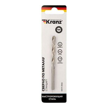 фото - Сверло по металлу 6.0мм HSS DIN 338 (уп.1шт) Kranz KR-91-0566