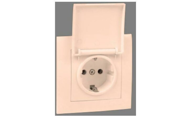 фото - Розетка 1-м СП Валенсия 16А с заземл. с крышкой защ. шторки крем. PROxima EKF EWV10-124-20