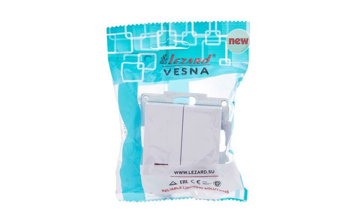 фото - Выключатель 2-кл. СП Vesna с индикацией механизм бел. LEZARD 742-0288-112