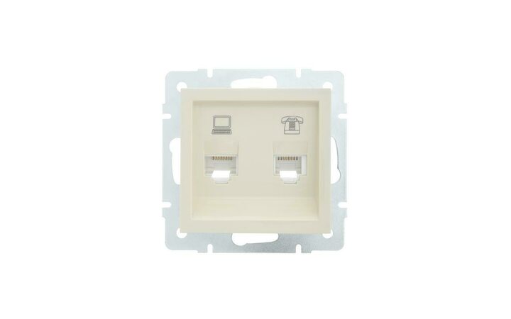 фото - Розетка компьютерная + телефонная 1-м СП Vesna механизм крем. LEZARD 742-0388-143
