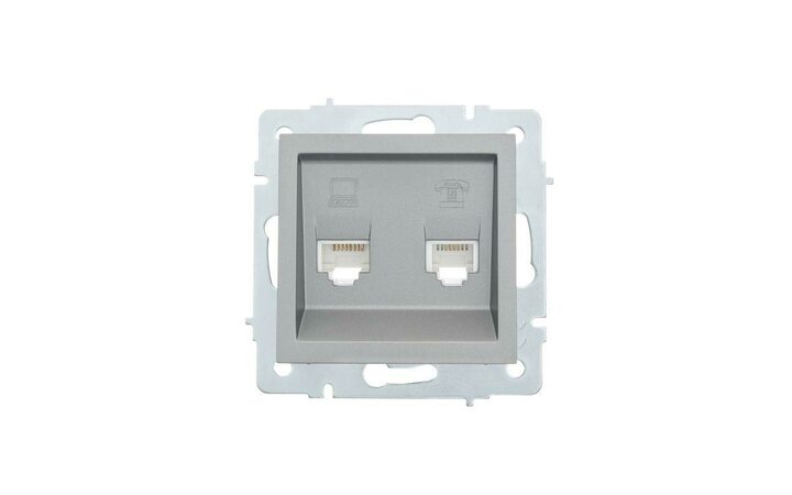 фото - Розетка компьютерная + телефонная 2-м СП Vesna механизм платина LEZARD 742-3588-143