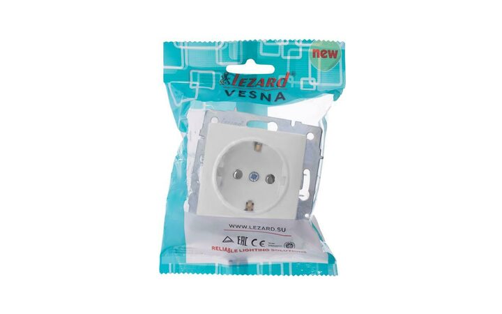 фото - Розетка 1-м СП Vesna с заземл. ПБТ механизм бел. LEZARD 742-0288-122B