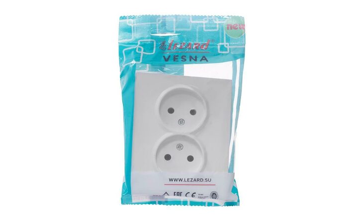 фото - Розетка 2-м СП VESNA без заземл. ПБТ бел. LEZARD 742-0200-128B