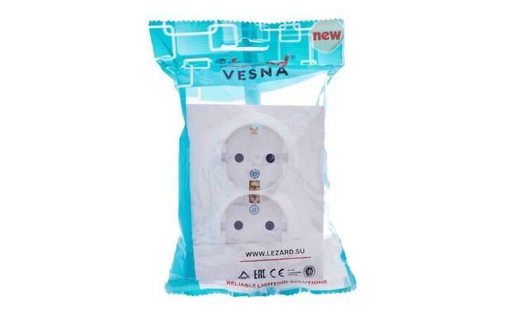 фото - Розетка 2-м СП VESNA с заземл. со шторками ПБТ бел. LEZARD 742-0200-178B