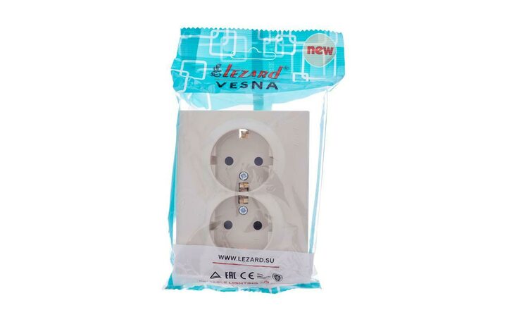 фото - Розетка 2-м СП VESNA с заземл. со шторками ПБТ кремов. LEZARD 742-0300-178B
